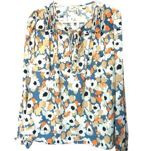 NWT Joie Size S Peasant Blouse Floral Tie at Neck Long Sleeve Bohemian Colorful